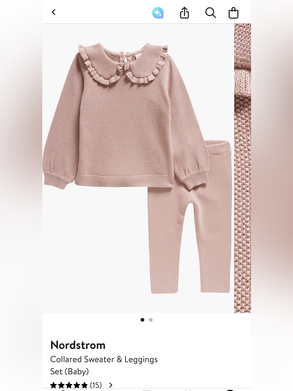 Nordstrom Baby Girls Light Pink Ruffle Collar Knit Top with matching pants